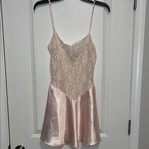 Romantic Pink Lace Satin Chemise